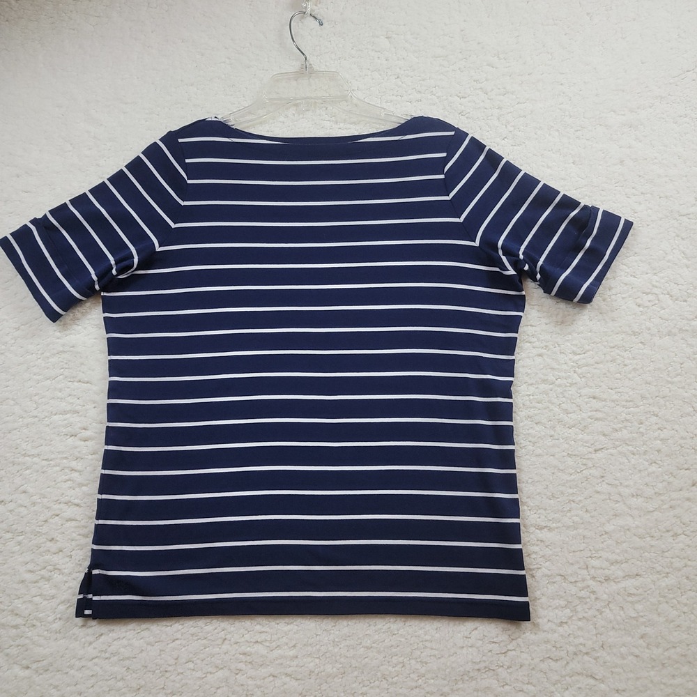 Lauren Ralph Lauren Top Women 1X Navy Blue White Striped Boat Neck Short Sleeve - Picture 2 of 8